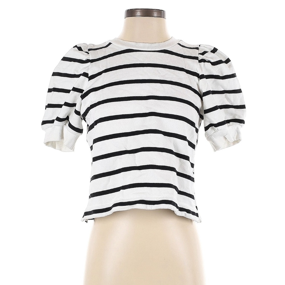 Black and white striped puff sleeve t shirt